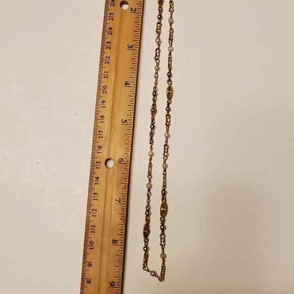 18K GOLD DIAMOND & PEARL NECKLACE. - Picture 9 of 11